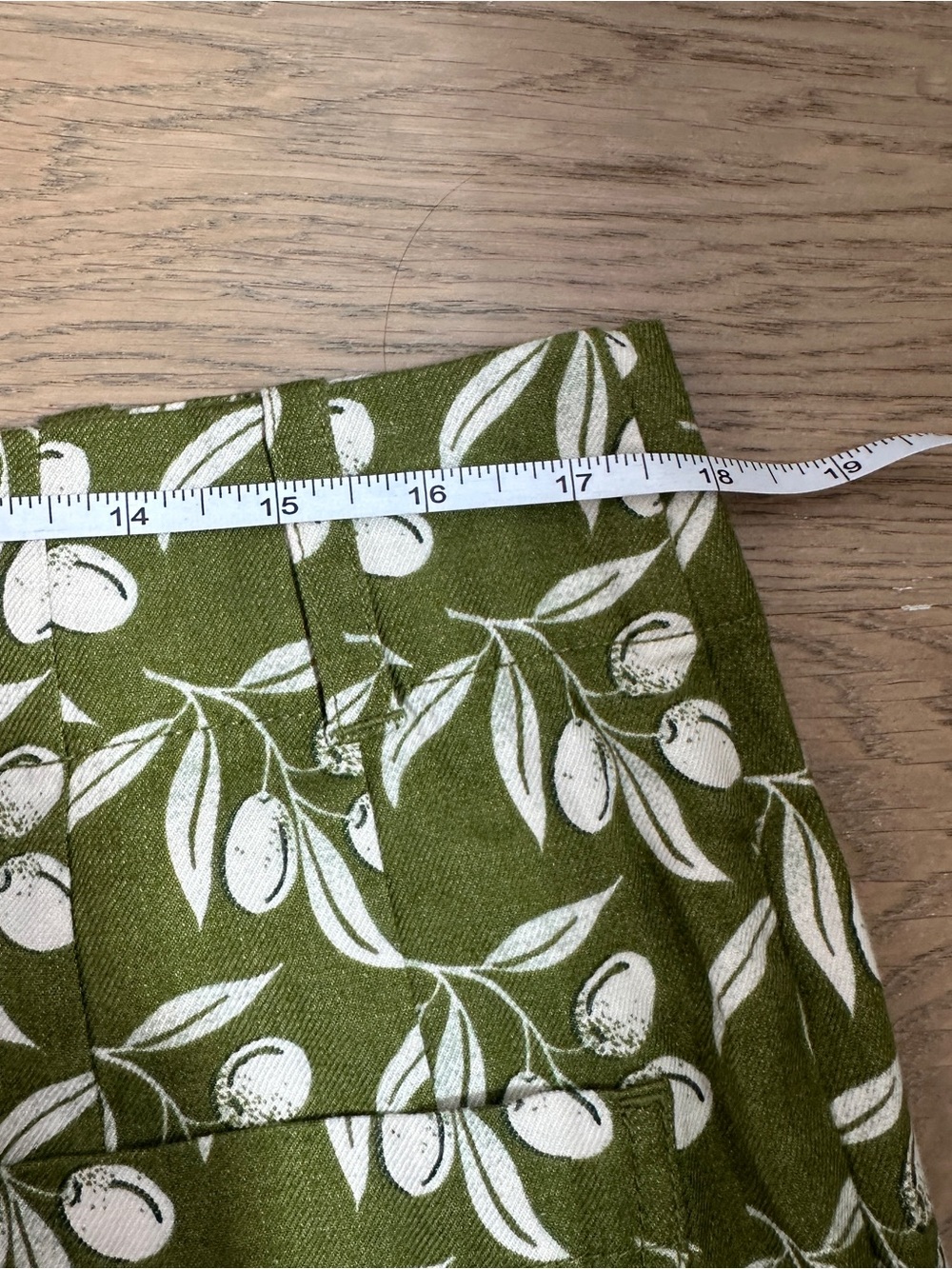 Anthropologie Olive Green Mini Skirt with White Botanical Print - Picture 8 of 11